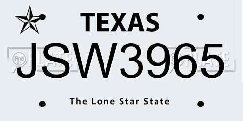 JSW3965 Texas License Plate
