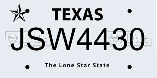 JSW4430 Texas License Plate