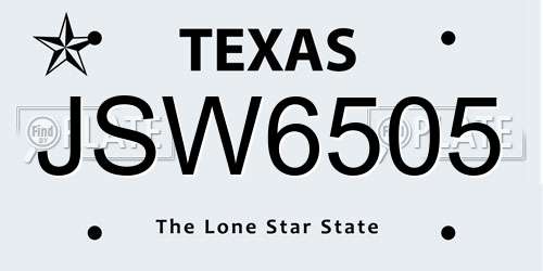 JSW6505 Texas License Plate