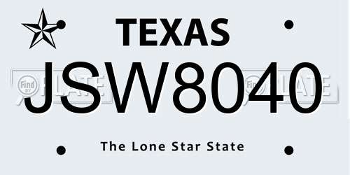 JSW8040 Texas License Plate