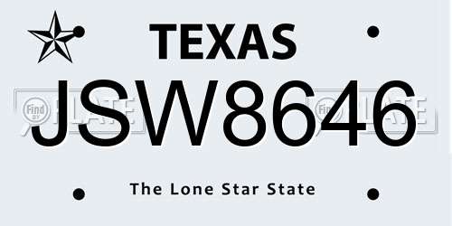 JSW8646 Texas License Plate