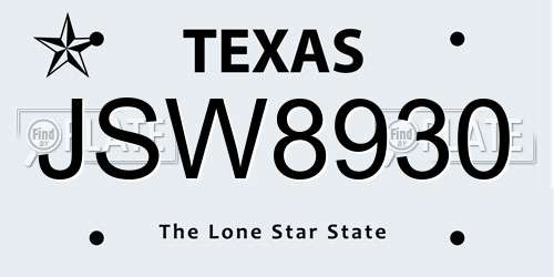 JSW8930 Texas License Plate