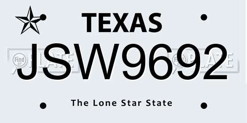 JSW9692 Texas License Plate
