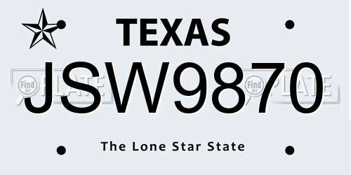 JSW9870 Texas License Plate