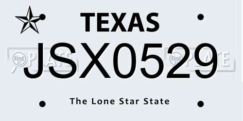 JSX0529 Texas License Plate