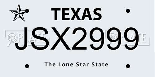 JSX2999 Texas License Plate
