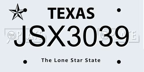 JSX3039 Texas License Plate