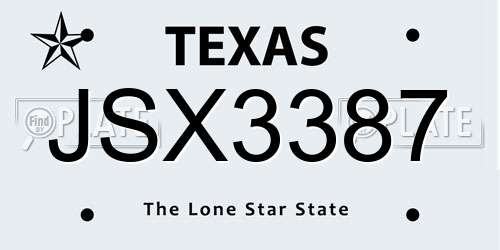 JSX3387 Texas License Plate