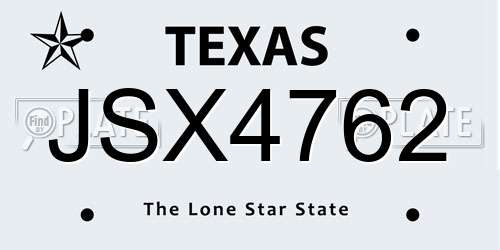 JSX4762 Texas License Plate