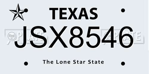 JSX8546 Texas License Plate