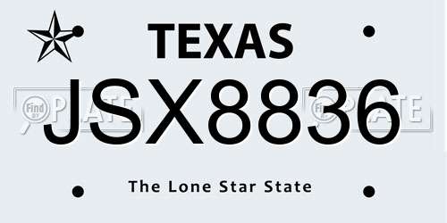 JSX8836 Texas License Plate