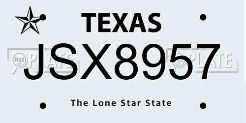 JSX8957 Texas License Plate