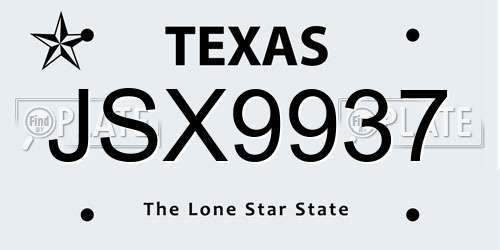 JSX9937 Texas License Plate