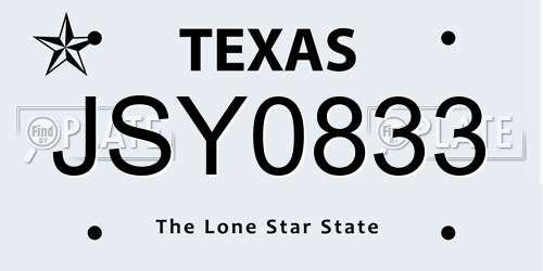 JSY0833 Texas License Plate