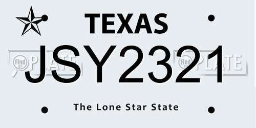 JSY2321 Texas License Plate