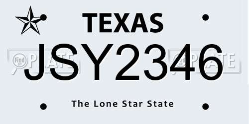 JSY2346 Texas License Plate