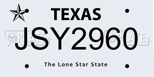 JSY2960 Texas License Plate
