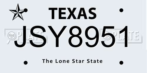 JSY8951 Texas License Plate