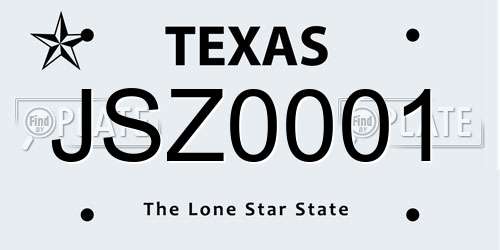 JSZ0001 Texas License Plate