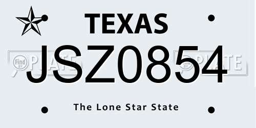 JSZ0854 Texas License Plate