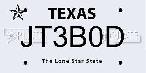 JT3B0D Texas License Plate