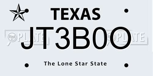 JT3B0O Texas License Plate