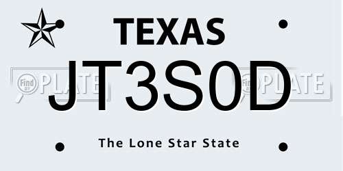JT3S0D Texas License Plate