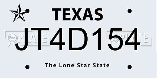JT4D154 Texas License Plate
