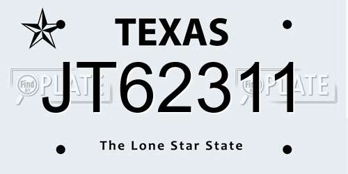 JT62311 Texas License Plate