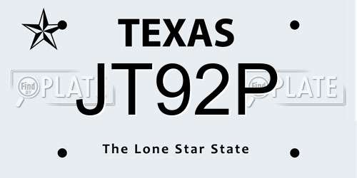 JT92P Texas License Plate