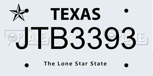 JTB3393 Texas License Plate