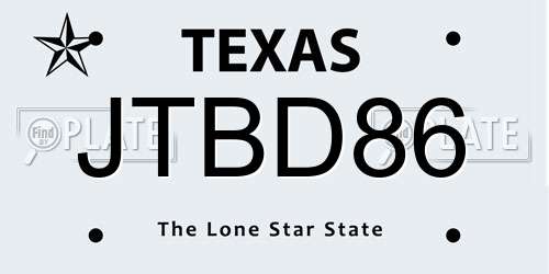 JTBD86 Texas License Plate