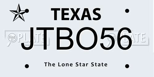 JTBO56 Texas License Plate