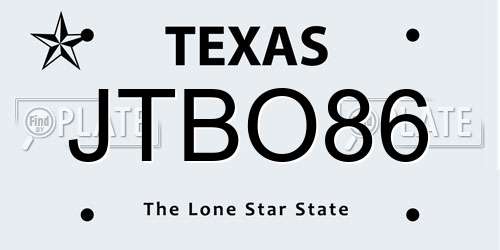 JTBO86 Texas License Plate