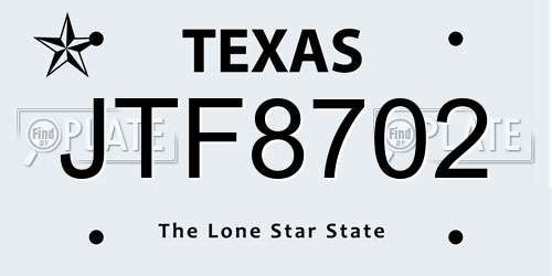 JTF8702 Texas License Plate