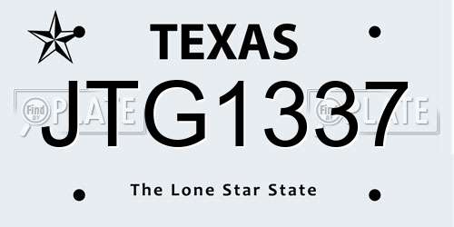 JTG1337 Texas License Plate