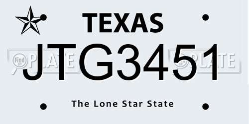JTG3451 Texas License Plate