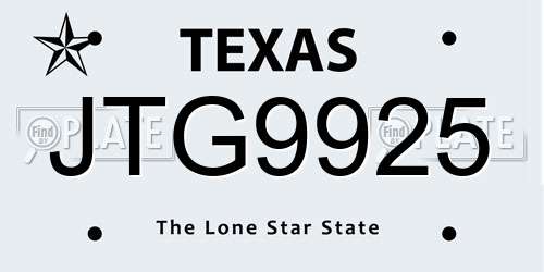 JTG9925 Texas License Plate