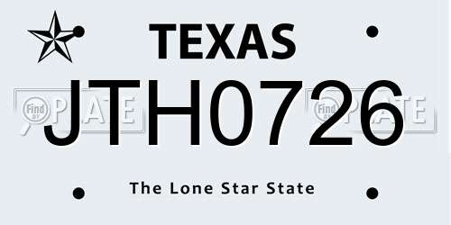 JTH0726 Texas License Plate