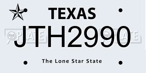 JTH2990 Texas License Plate