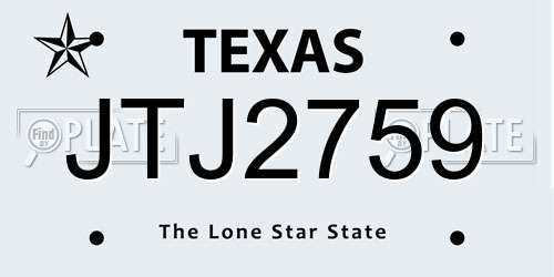 JTJ2759 Texas License Plate