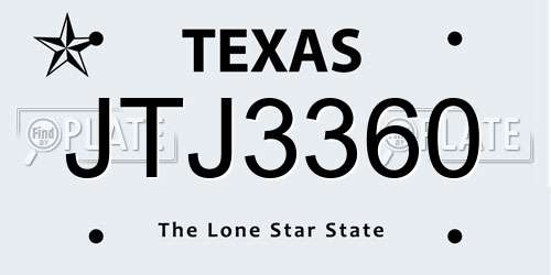 JTJ3360 Texas License Plate