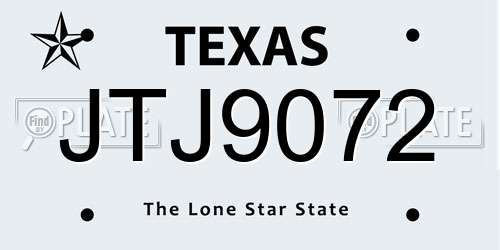 JTJ9072 Texas License Plate
