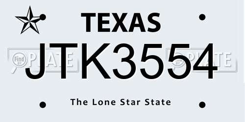 JTK3554 Texas License Plate