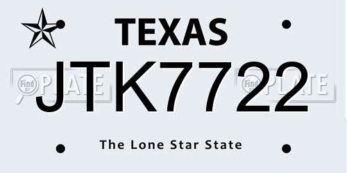 JTK7722 Texas License Plate