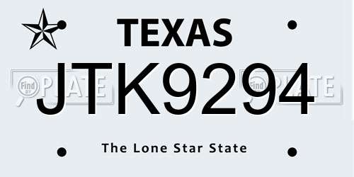 JTK9294 Texas License Plate