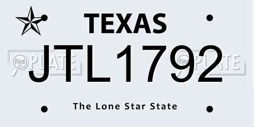 JTL1792 Texas License Plate