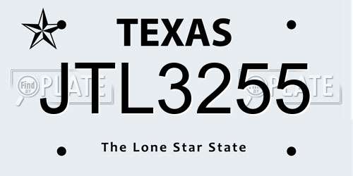 JTL3255 Texas License Plate