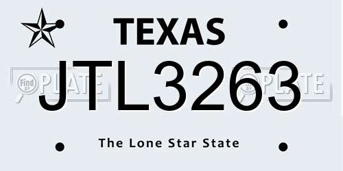 JTL3263 Texas License Plate