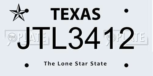 JTL3412 Texas License Plate